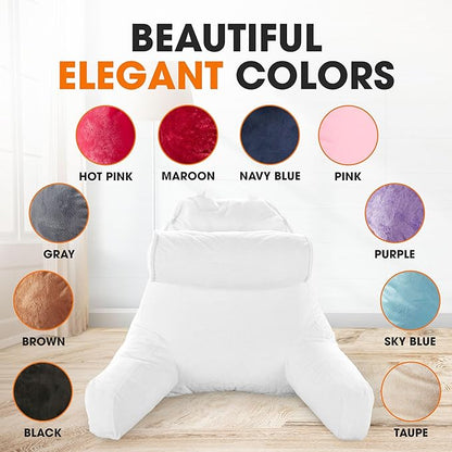Cheer Collection Reading Pillow Chair - Chair Pillow with Arms and Detachable Neck Bolster for Bed & Couch - Machine Washable, White