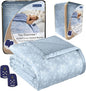 Thermee Micro Flannel Heated Blanket with Sherpa Back, 10-Setting Electric Blanket, Queen Size, Programmable Heating Throw, Sky Blue