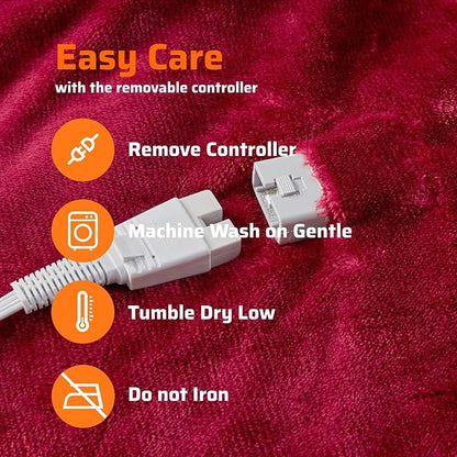 Degrees of Comfort Sherpa Plush Dual Control Electric Blanket Queen Size, Heating Blankets | Washable | Automatic Shut Off | Double Zone, 6 Heat Settings | 84" x 90" Red