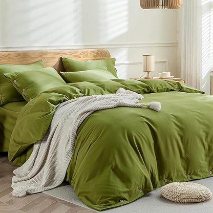 JELLYMONI Christmas Duvet Cover King Size - Avocado Green Comforter Cover with Button 100% Washed Cotton 3PCS Breathable Soft Solid Bedding Set Duvet Cover 104×90in & 2 Pillowcases (NO Comforter)