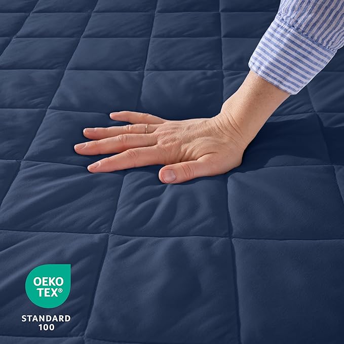 Bare Home Split Head Flex King Quilted Fitted Mattress Pad - Cooling Mattress Cover - Easily Washable - Elastic Fitted Cover for Mattress - Stretch-to-Fit to 15" Deep (Split Head Flex King, Dark Blue)