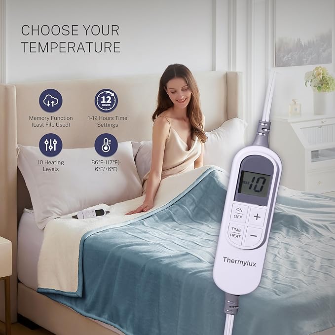 Electric Blanket Twin 62"x84" Heated Electric Blankets 10 Heating Levels 12 Time Settings 8 Hours Auto Off Fast Heating and Overheat Protection ETL Certified Machine Washable,Light Blue