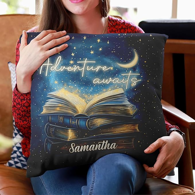 Hyturtle Personalized Book Pillow (Insert Included) Gifts for Book Lovers, Reading Club Librarians Gifts for Girls Women on Birthday Christmas, Custom Name Couch Cushion Decor Throw Pillow Keepsake