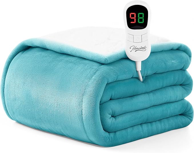 Homemate Electric Heated Blanket Full Size - 72"x84" Heating Blanket Full Size 1/2/4/6/8 Hours Auto-Off 10 Heat Level Over-Heat Protection Flannel Sherpa ETL Certification