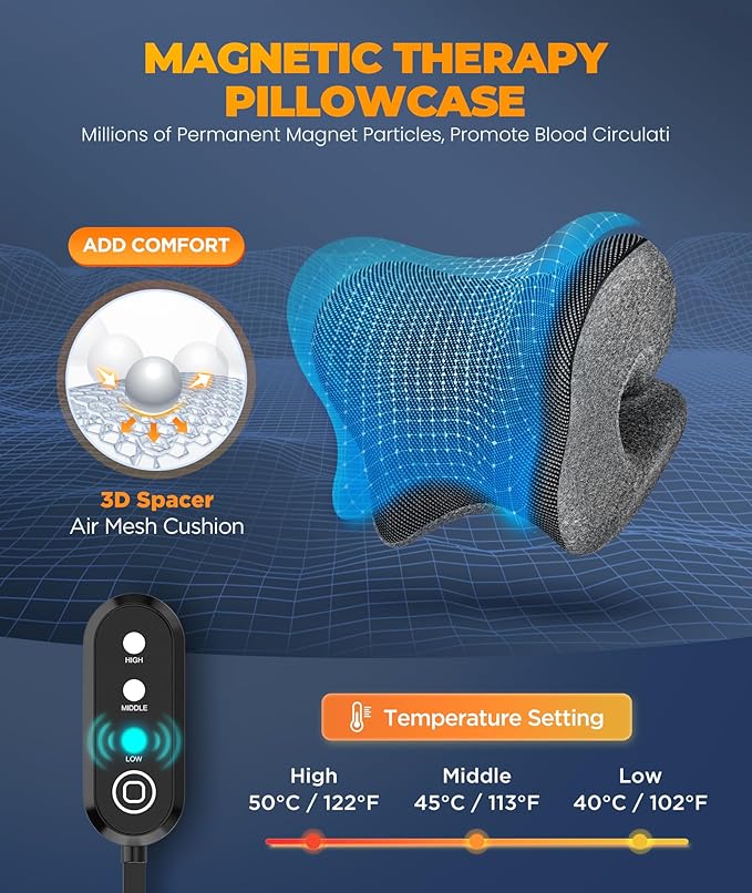 Graphene Magnetic Neck Stretcher for Deeper Pain Relief, Instant Heating Pad Cervical Traction Device Pillow, Neck Cloud for TMJ Tension Muscle Migraine, Christmas Gifts for Women, Mom, Men(Gray)