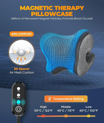 Graphene Magnetic Neck Stretcher for Deeper Pain Relief, Instant Heating Pad Cervical Traction Device Pillow, Neck Cloud for TMJ Tension Muscle Migraine, Christmas Gifts for Women, Mom, Men(Gray)