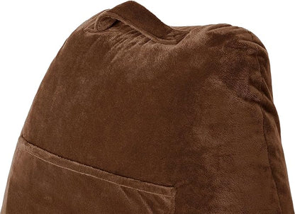 Husband Pillow Chocolate, Original Reading Pillow in Bed Rest Chair, Shredded Memory Foam Large Lounge Cushion Adult Backrest with Arms, Comfy Back Support for Sit Sitting Up, Wash/Removable Cover