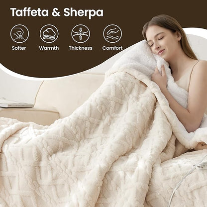Heated Blanket Electric Blanket, 62"×84" Heating Blanket, 5 Heating Level, 1-12 Hour Auto Off, Intelligent Overheat Protection (Beige)