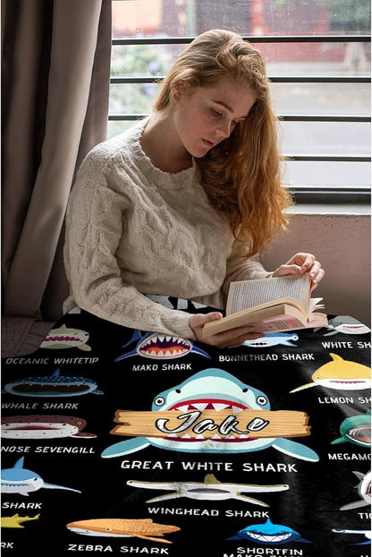 Custom Shark Faces Blankets Gifts for Birthday Son Daughter Brother Friends On Bed Sofa,Personalized Premium Flannel Blankets for Christmas Thanksgiving, All Season Use 50''x 60'' -M