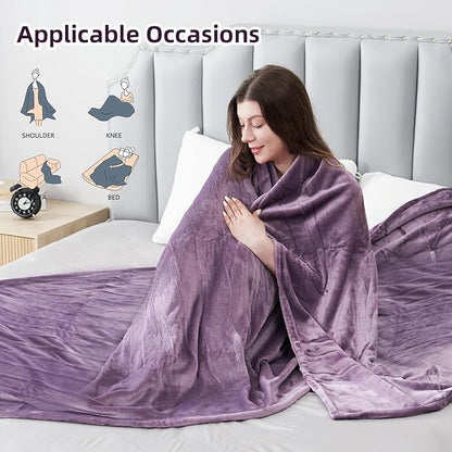 Electric Heated Blanket Queen Size 84"x90", Cozy Large Oversized, 6 Heating Levels & 1-10 Hours Auto Off, Machine Washable, Purple