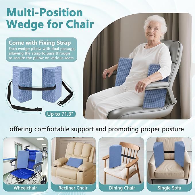2Pcs Small Wedge Pillows for Side Sleeping Positioning Wedges, Foam Small Bed Wedge, Triangle Chair Wedge Pillow with Strap, Sleep Yoga Mini Pillows for Laptop, Leg Elevation, Knee Support, Bed Sores