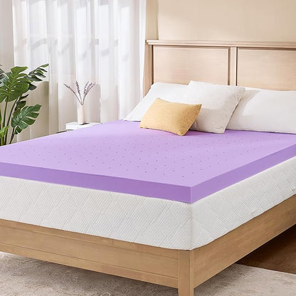 4 Inch King Lavender Infusion Memory Foam Mattress Topper for Relaxing Sleep, Ventilated & Pressure Relieving, CertiPUR-US Certified, Medium Firm Topper in a Box, King Size, 76"x80"