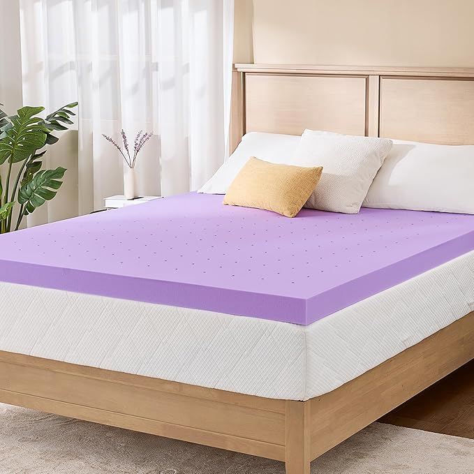 2 Inch Cal King Lavender Infusion Memory Foam Mattress Topper for Relaxing Sleep, Ventilated & Pressure Relieving, CertiPUR-US Certified, Medium Firm Topper in a Box, Cal King Size, 72"x84"
