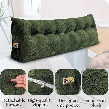 Large Bolster Triangular Headboard Wedge Backrest Positioning Support Bed Rest Reading Pillows Headboard Wedge Pillows for Day Bed with Removable Cover
