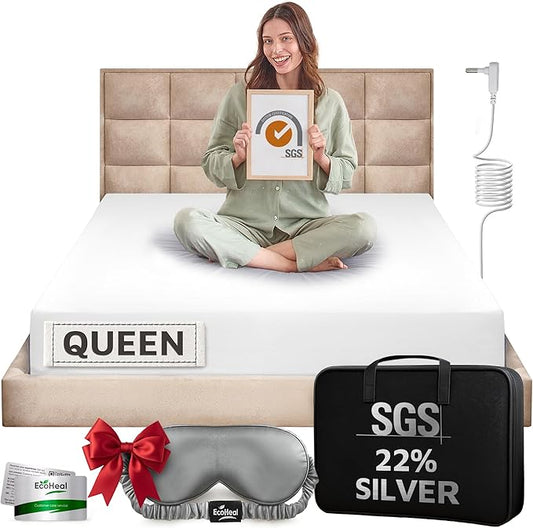 Luxury Grounding Sheets Queen 22% Silver Fiber, 74% Cotton, 4% Silk, SGS Quality Certified Grounded Well Bed Sheet - Conductive Earth Fitted Sheet for Better Sleep, White