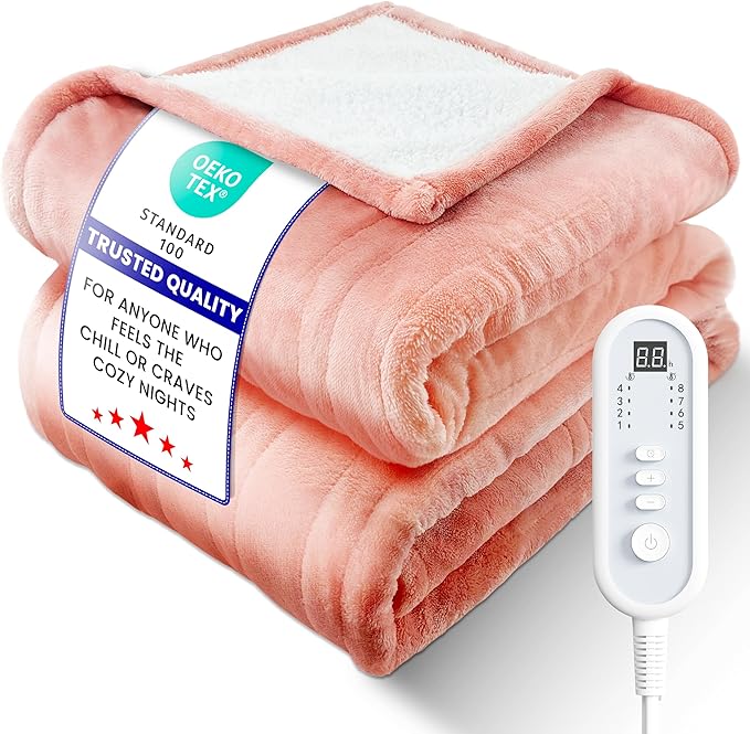 Electric Heated Blanket Twin, Ultra‑Cozy Premium Flannel & Sherpa, Even Heat Distribution & Stable Temp, 1–10H Auto‑Off, 8 Temps (86–125.6°F), Overheat Protection, Ideal Gifts for Grandma