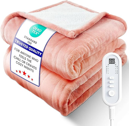 Electric Heated Blanket Twin, Ultra‑Cozy Premium Flannel & Sherpa, Even Heat Distribution & Stable Temp, 1–10H Auto‑Off, 8 Temps (86–125.6°F), Overheat Protection, Ideal Gifts for Grandma