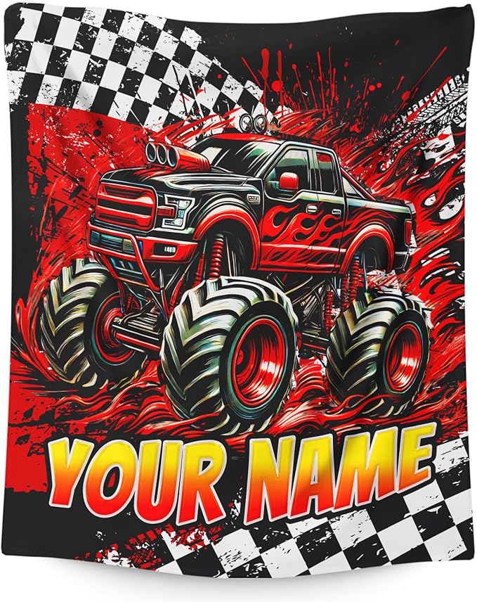 Boys Blanket Gifts Personalized Truck Blankets for Kids Teens Adults - 60" x 80" Cool Car Themed Soft Lightweight Flannel Throws for Couch, Sofa, Bedroom Decor
