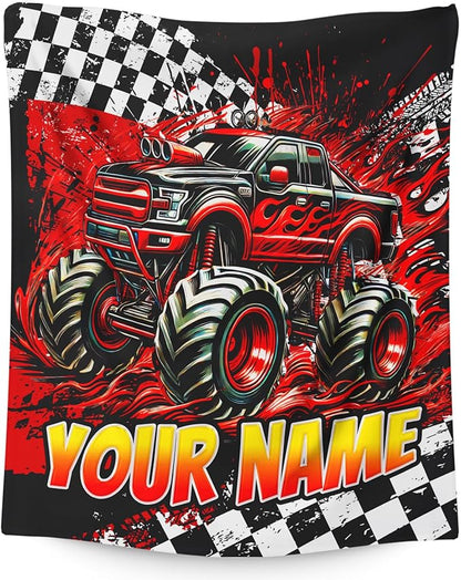 Blanket for Boys, Personalized Truck Throw Blanket Gifts for Kids Boys Age 4-6, 40"x50" Cute Custom Flannel Blankets Gift for Son Cars Lovers Lightweight Throws for Couch Sofa Bed Decor