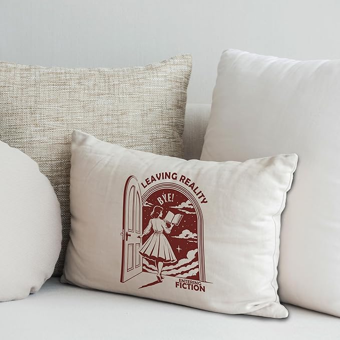 Funny Retro Woman Reader Pillow Covers 12x20, Reading Nook Corner Decor, Vintage Female Bookworm Bookish Decorative Lumbar Pillow Covers for Home Bedroom Library Reading Room