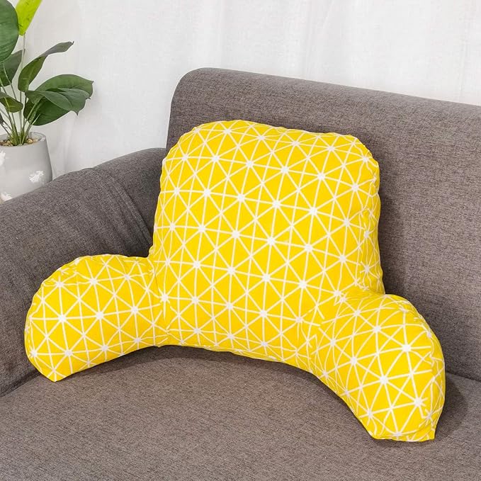 Bohemian Printed Reading Pillow with Support Arms Soft Bed Rest Pillows Back Support Cushion for Kids Reading Watching TV Sitting Up in Bed (20"×15"×8",Yellow)