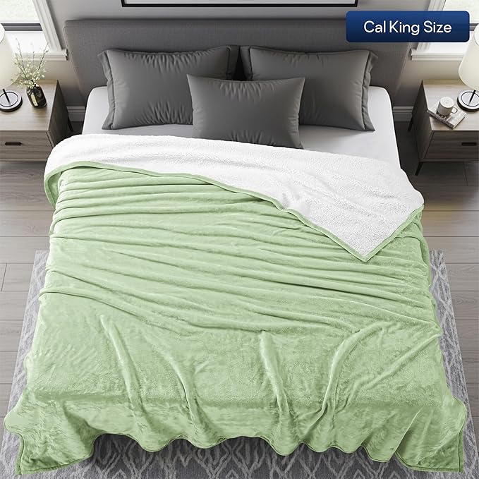 Utopia Bedding Sherpa Blanket California King Size (Sage Green, 102x96 Inches) - Soft Lightweight Plush Fleece Reversible Blanket for Bed, Sofa, Couch, Camping and Travel
