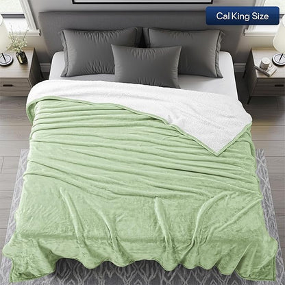 Utopia Bedding Sherpa Blanket California King Size (Sage Green, 102x96 Inches) - Soft Lightweight Plush Fleece Reversible Blanket for Bed, Sofa, Couch, Camping and Travel