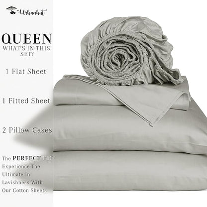 URBANHUT 1000 Thread Count Egyptian Cotton Sheets Queen Size, Breathable Long Staple, 4 Pc Bed Sheet Sets, Luxury Hotel Sateen Sheets Fits 16" Deep Pocket - Silver Grey