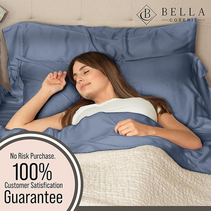 Bella Coterie 6 Piece Luxury Bamboo Viscose King Size Sheet Set | 100% Organically Grown | Cooling for Hot Sleepers | 18" Deep Pocket | Soft & Hypoallergenic | 4 Pillowcases [Slate Blue]