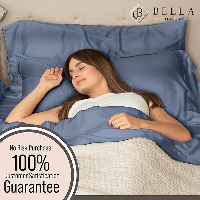 Bella Coterie Luxury Bamboo Viscose Cal King Size Sheet Set | 100% Organically Grown | Ultra Soft | Cooling for Hot Sleepers | 18" Deep Pocket [Slate Blue]
