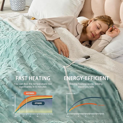 Electric Blanket, Heated Blanket with 6 Heat Levels & 10 Hours Auto Off, Soft Checked Flannel Fast Heating Blanket with ETL & FCC Certification (Green, 84"X90")