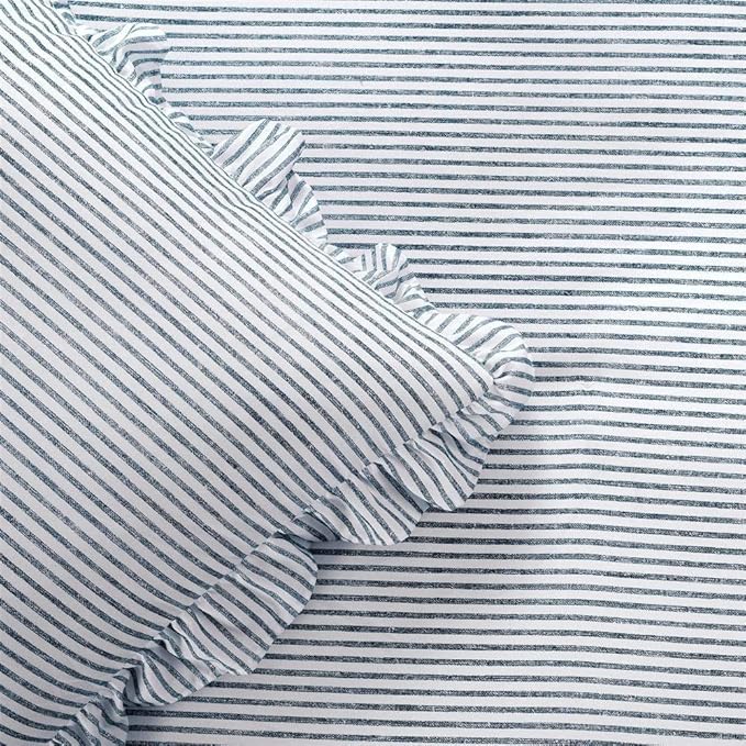 Lush Decor Ticking Stripe Bedspread Full Size 3 Piece Set Navy - Ruffle Bedding Set Full Bedspreads - Kids Bedding - Farmhouse & Coquette Decor