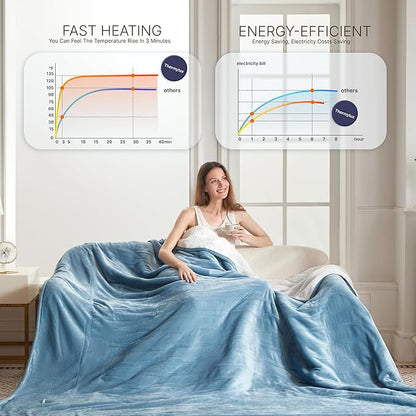 Electric Blanket Full 72"x84" Heated Electric Blankets 10 Heating Levels 12 Time Settings 8 Hours Auto Off Fast Heating and Overheat Protection ETL Certified Machine Washable,Light Blue
