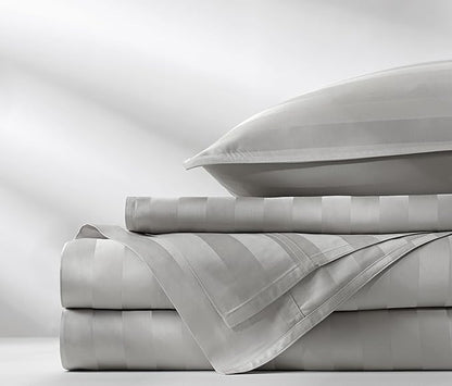 Pure Bamboo Split King Sheets, Genuine 100% Organic Viscose Derived from Bamboo Bed Sheet Set, Soft & Cooling, Double Stitching, 2 Fitted Sheets (Split King, Jacquard Silver)