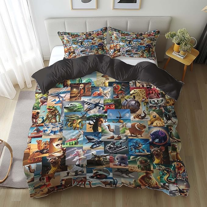 Italian Brainrot Bedding Duvet Cover Set,Funny Fusion AnimalsTwin Full Queen King Comforter Cover Bedding Set for Kids Boys Bed Decor Gifts ﻿ (Color 3,Full (80" x 90"))