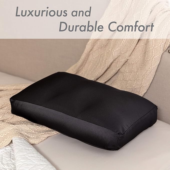 PILLOWY Cover Only for Premium Microbead Bed Pillow, Medium Extra Smooth - Ultra Comfortable Sleep with Silk Like Anti Aging Cover 85% Spandex/ 15% Nylon Breathable, Cooling Matte Black