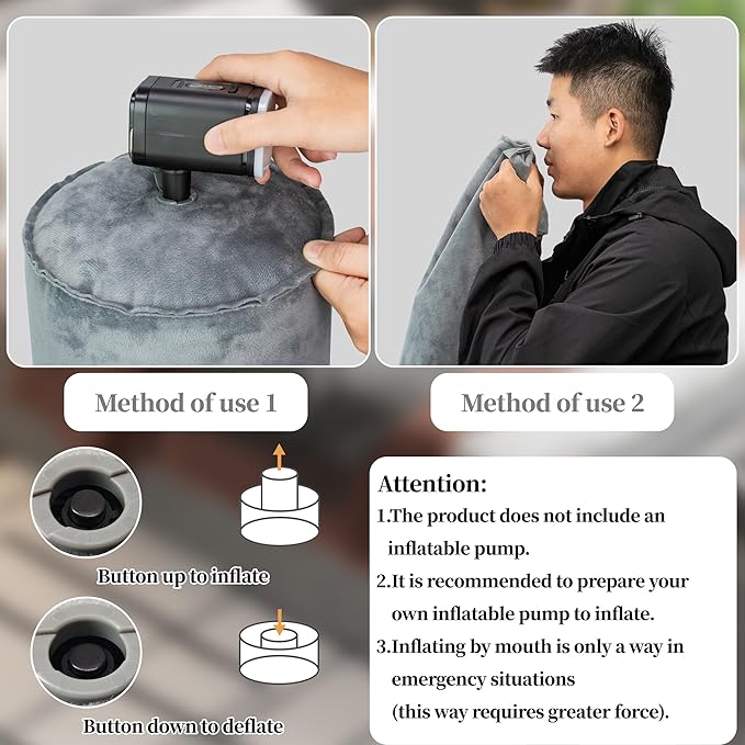 Inflatable Body Pillow for Adults Kids, 47 Inch Body Pillows for Side Sleeper, Travel Body Pillow for Bed, Bolster Pillow, Round Cervical Cylinder Pillow for Sleeping