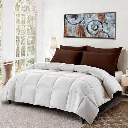 Flat Ultra Thin Bed Pillows Queen Size Pillow Set of 2 Extra Soft Down Alternative for Stomach Side Back Sleeper Coffee Brown 20x30inches