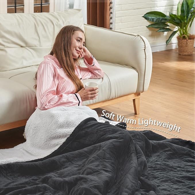 Heated Blanket Electric Blanket Throw 60"x50" Fast Heating Electric Blanket with 12 Hours Auto-Off and 6 Heating Settings Overheat Protection Cozy Soft Flannel Heated Throw Blanket ETL Certificated