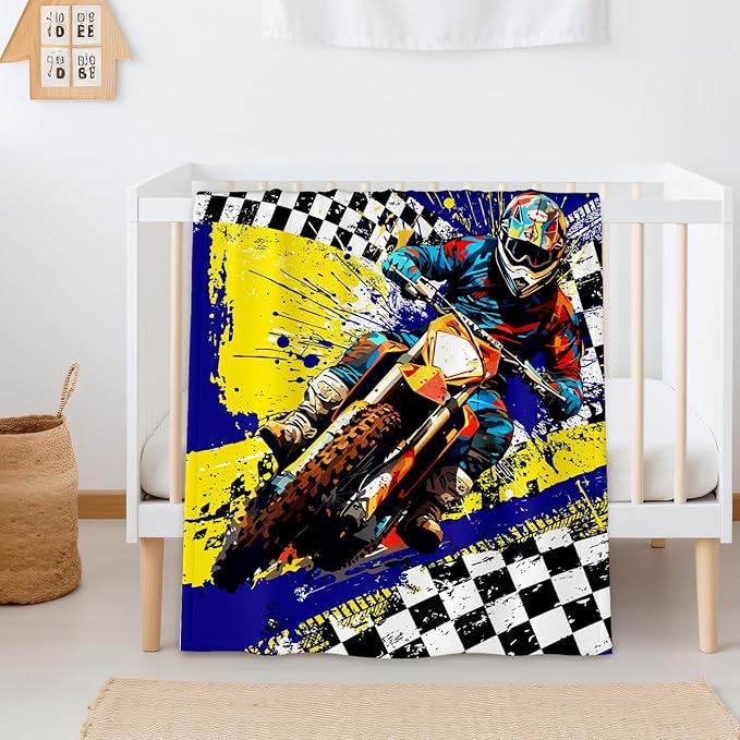 Boys Blanket Gifts Dirt Bike Blankets for Kids Toddlers Boys - 30" x 40" Cute Car Themed Motorcycle Soft Lightweight Flannel Throws for Couch, Sofa, Bed, Office, Travel
