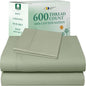 California Design Den Natural 100% Cotton Bed Sheets Twin Size Set - Luxury 600 Thread Count Sateen, Fully Elasticized Deep Pocket Sheet Set, Cool and Durable Hotel Quality Bedding - Laurel Green