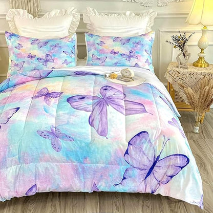 CVHOUSE Butterfly Comforter Set - King Size for Girls & Women - 3 Pcs (1 Comforter, 2 Pillowcases) - Butterfly Bedspread & Duvet
