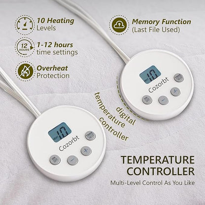 Heated Quilted Wave Mattress Pad,Queen Size Dual Control,Soft Bed Warmer,10 Heat Settings,1-12 Hours Auto-Off,Fast Heating,ETL Certified,Machine Washable,Fit Up to 18" Deep Pocket,60"x80"
