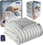 Thermee Micro Flannel Heated Blanket with Sherpa Back, 10-Setting Electric Blanket - Twin Size, Programmable Heating Throw - City Stripe