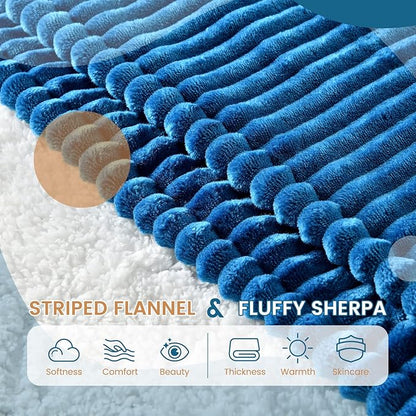 Bearhug Electric Heated Blanket, 62"x84" Ribbed Flannel & Sherpa Fast Heating Blanket, 10 Heating Levels & 1-12H Auto Off, Over-Heat Protect, ETL, Machine Washable