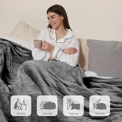 ESTINGO Heated Throw Blanket, Electric Blanket Throw with 5 Heating Levels & 4 Hours Auto Off, Super Soft Flannel Sherpa Fast Heating Blanket with ETL Certified for Bedding, 50"x60", Cool Gray