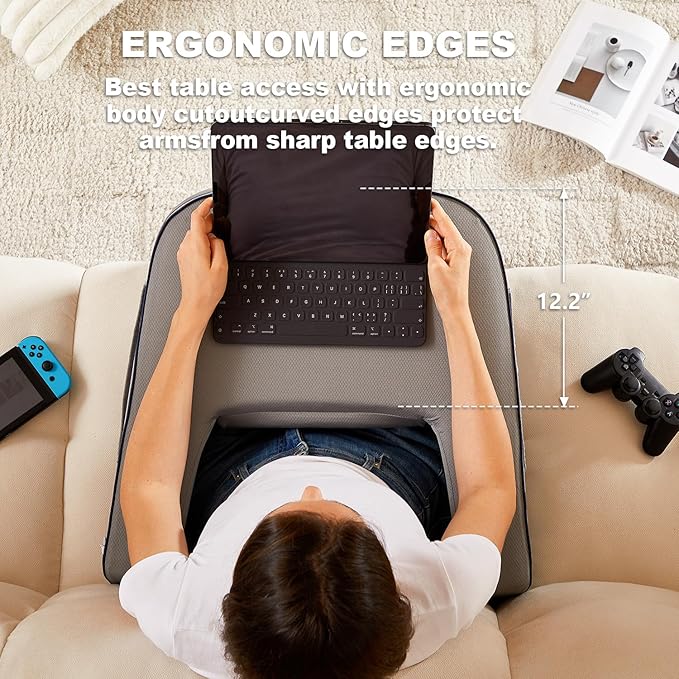 Reading Lap Pillow, Lap Desk Pillow for Bed, Laptop Arm Rest Pillow for arms for Reading, Working in Bed Couch(Grey)