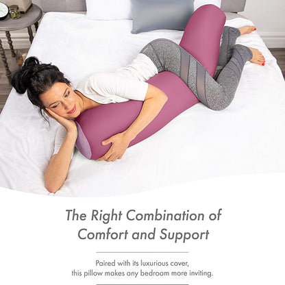 Straight Body Pillow, Full Size Premium Microbead,Side Sleeping/Maternity Pregnant Women, Supportive,Fluffy, Breathable, Cooling, 85/15 Spandex/Nylon Silky Anti-Aging - 48 X 8 - Burgundy - Merlot