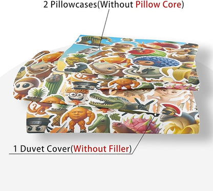 Funny Fusion Animals Bedding Set,Fusion Animals Duvet Cover Twin Full Queen King Set for Kids Boys Bed Decor Gifts (Color 17,Queen (90" x 90"))
