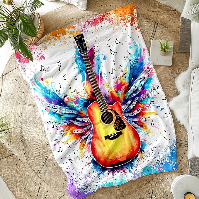 Guitar Throw Blanket Gifts for Guitar Players, Cool Music Blanket for Kids Teens Adults Guitar Lovers, 50x60 Inches Soft Flannel Blankets Guitar Decor for Sofa Couch Bed Home